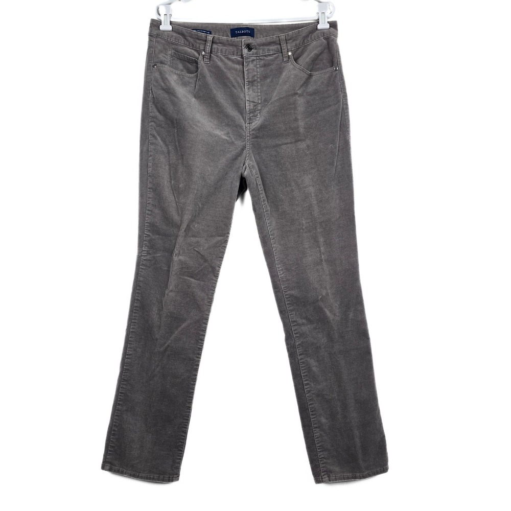Talbots High Waist Straight Leg Corduroy Pants Gray Taupe Size 12 Stretch BD1024